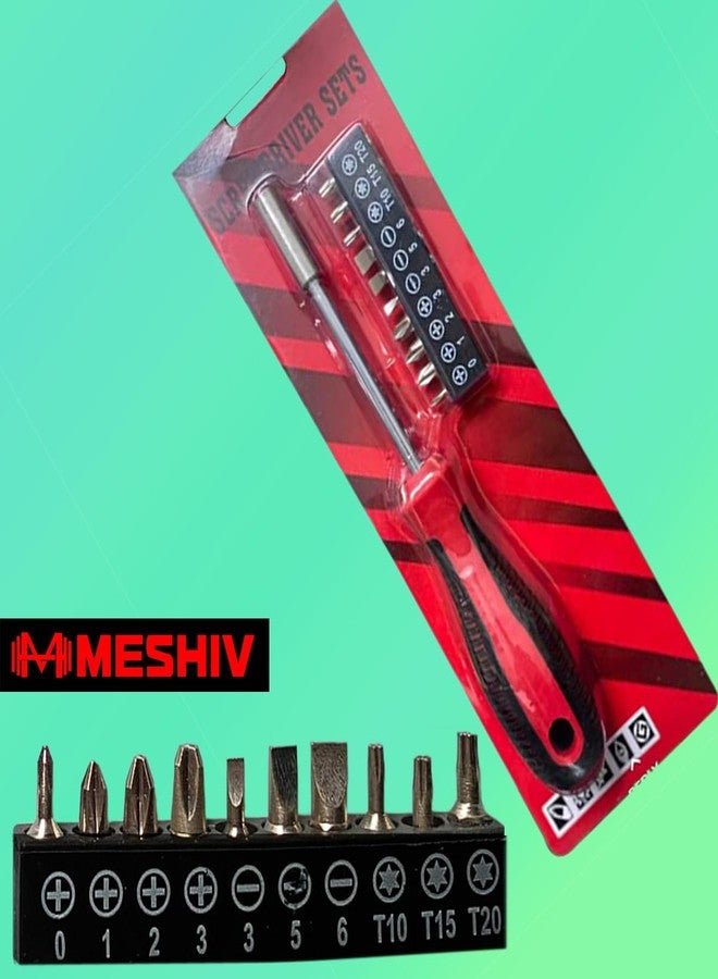 MESHIV مجموعة مفكات براغي Meshiv 10 في 1، مفك براغي مغناطيسي دقيق مع 10 رؤوس/قطع بمقبض طويل للاستخدام المنزلي والجراج والصناعي | مجموعة أدوات متعددة الأغراض (أحمر - رقم الموديل 10 في 1) - Image 5